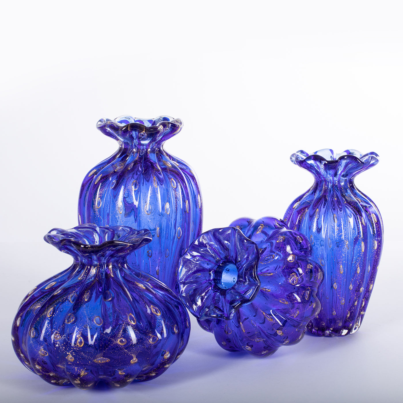 1950 Ensemble de 2 vases bleus avec bulles d'or - Vue alternative 2