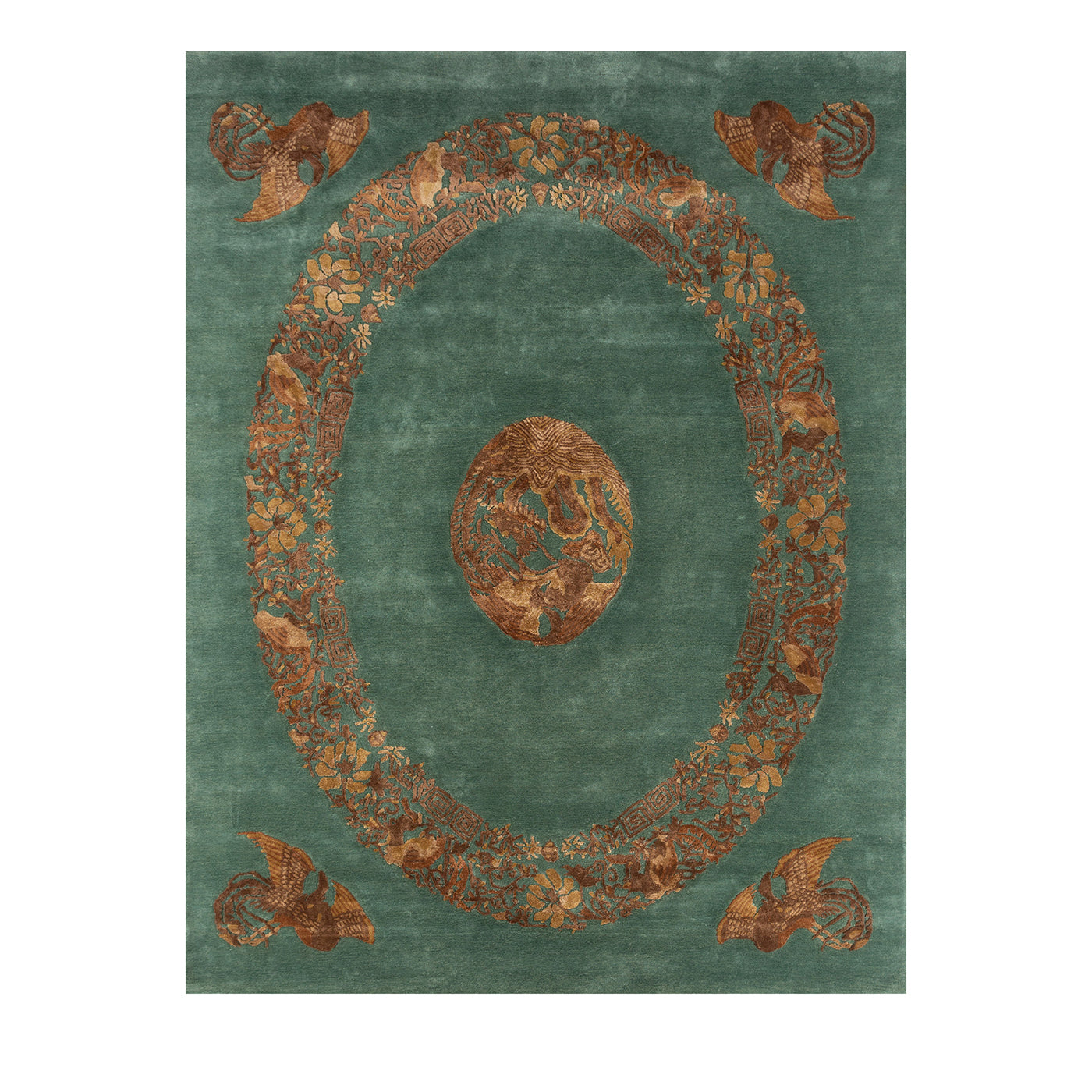 Tapis touffeté à la main Mystic Grove Smoke Green &amp; Dark Amber Gold - Vue principale