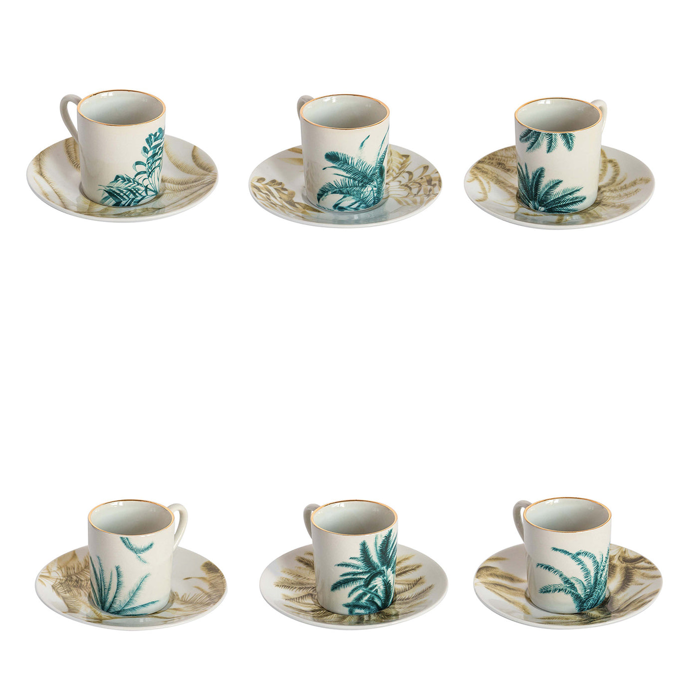 Las Palmas Set of 6 Porcelain Espresso Cups With Blue and Yellow Palms (Tasses à expresso en porcelaine avec palmiers bleus et jaunes) - Vue principale