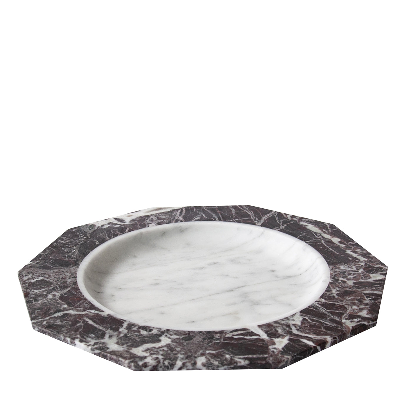 Assiette plate en marbre blanc de Carrare et rouge de Levanto - Vue principale