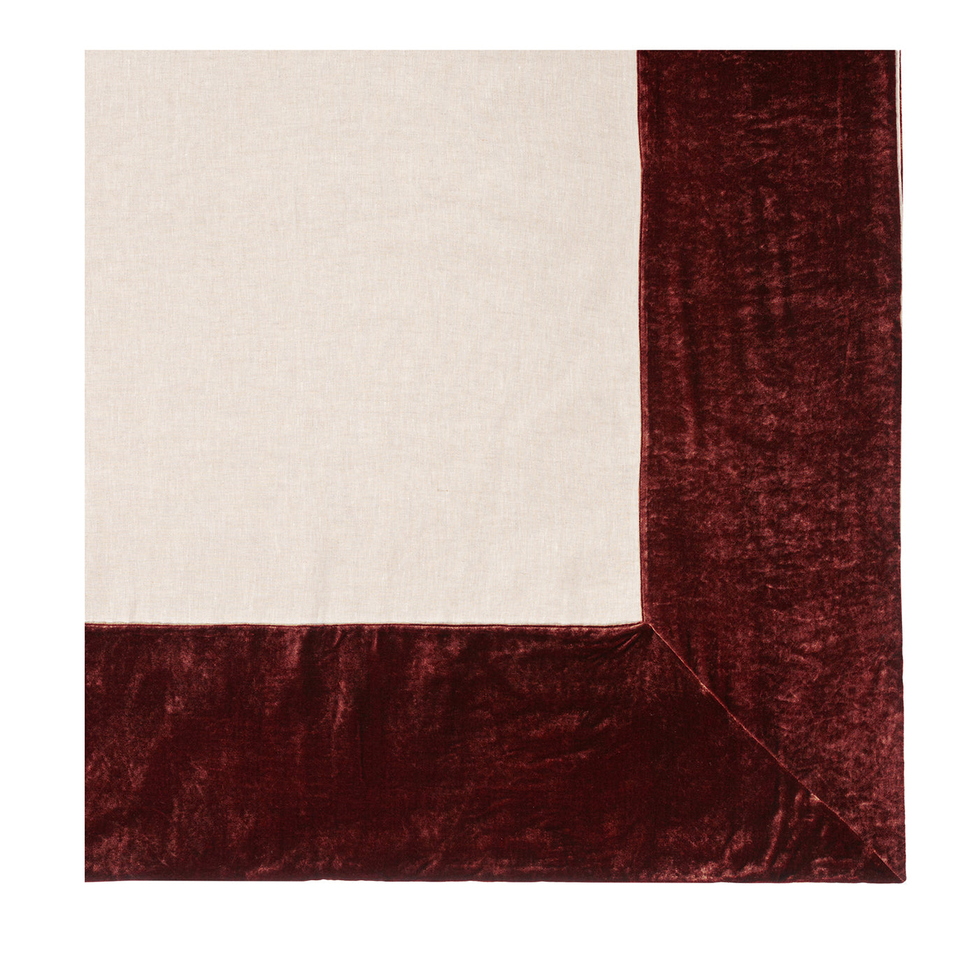 Mantel de Lino Natural Rojo con Borde de Terciopelo - Vista principal
