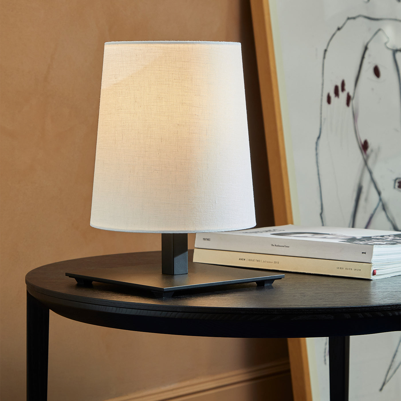 Tonda Black Table Lamp with White Cotton Shade - Alternative view 1