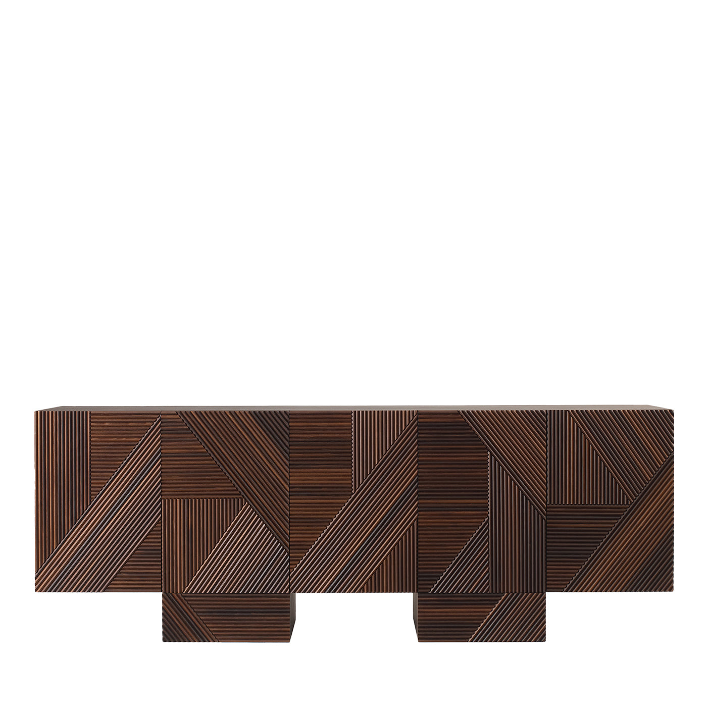 Stripes light brown solid heat-treated oak wood sideboard - Main view