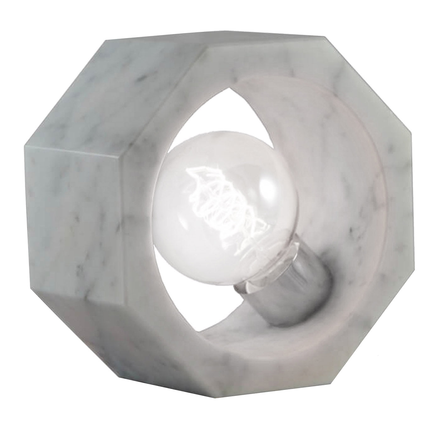 Tischleuchte "Essential Octagon" aus Carrara-Marmor und Chrom - Hauptansicht