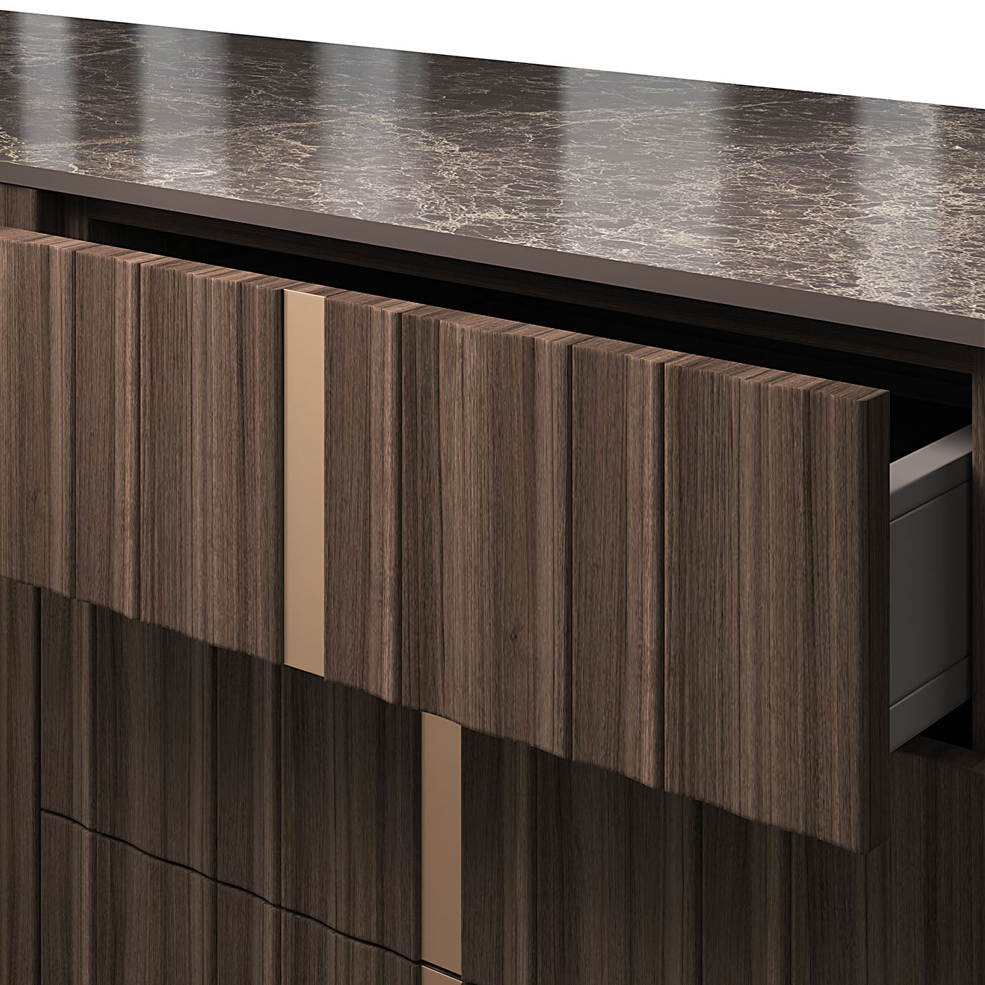 Solferino walnut finish Burnished top Gres Emperador metal doors bronze color sideboard - Alternative view 2
