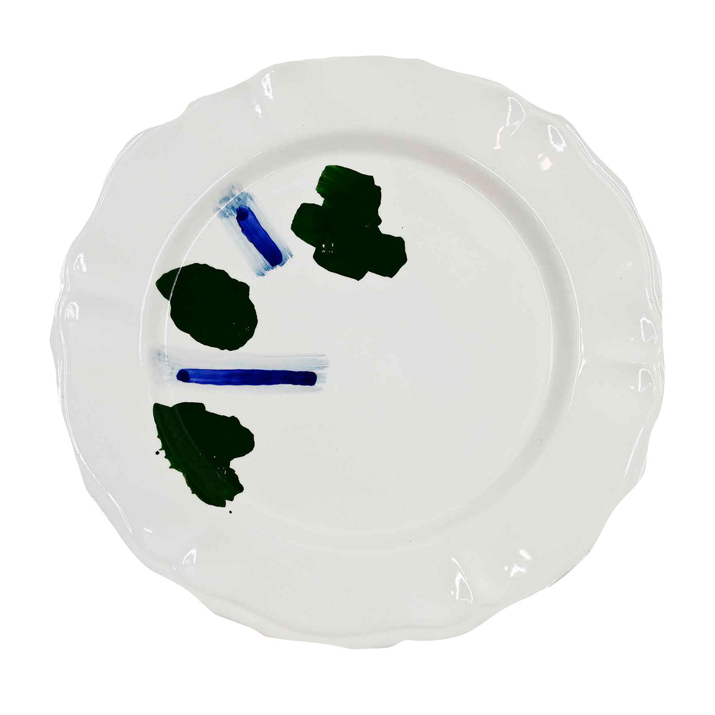 Plato Cargador Blanco Pinceladas Verdes y Azules - Vista principal