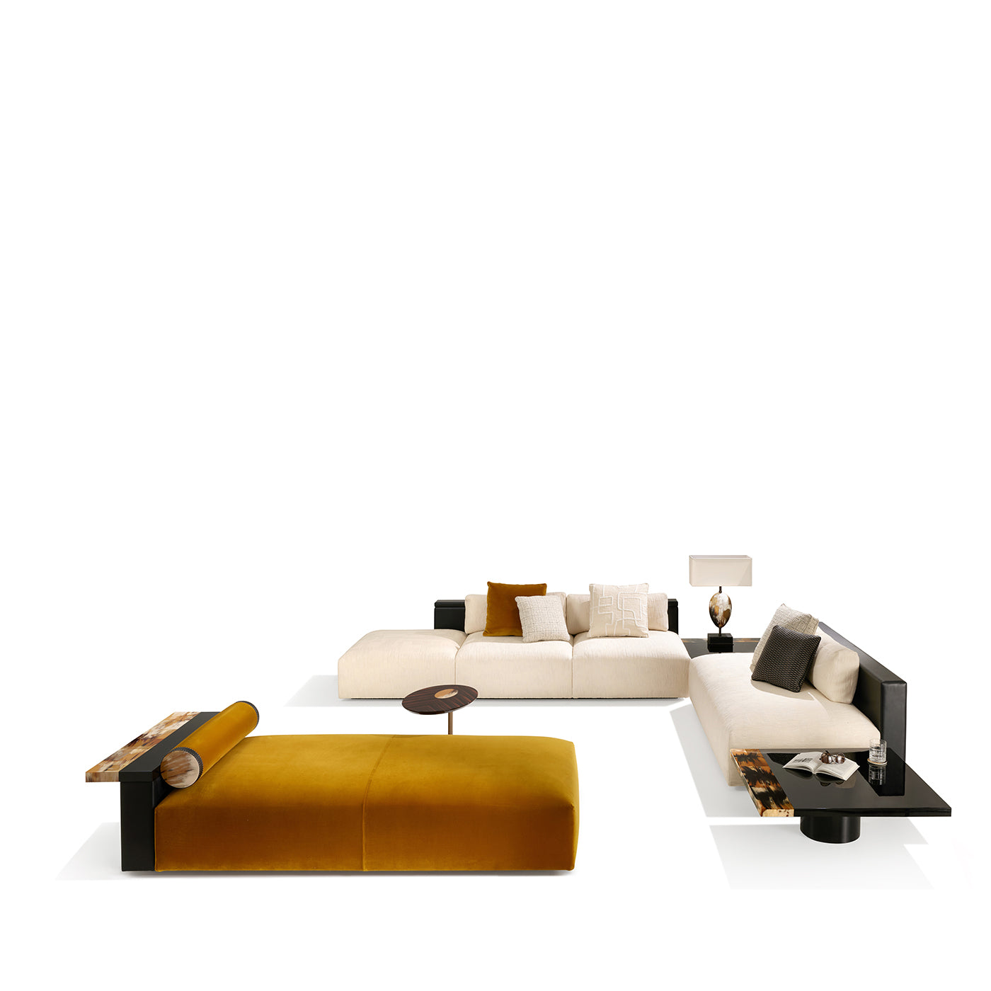 Egon Gelber Samt mit Leder und Horn Details Chaise Lounge - Alternative Ansicht 5