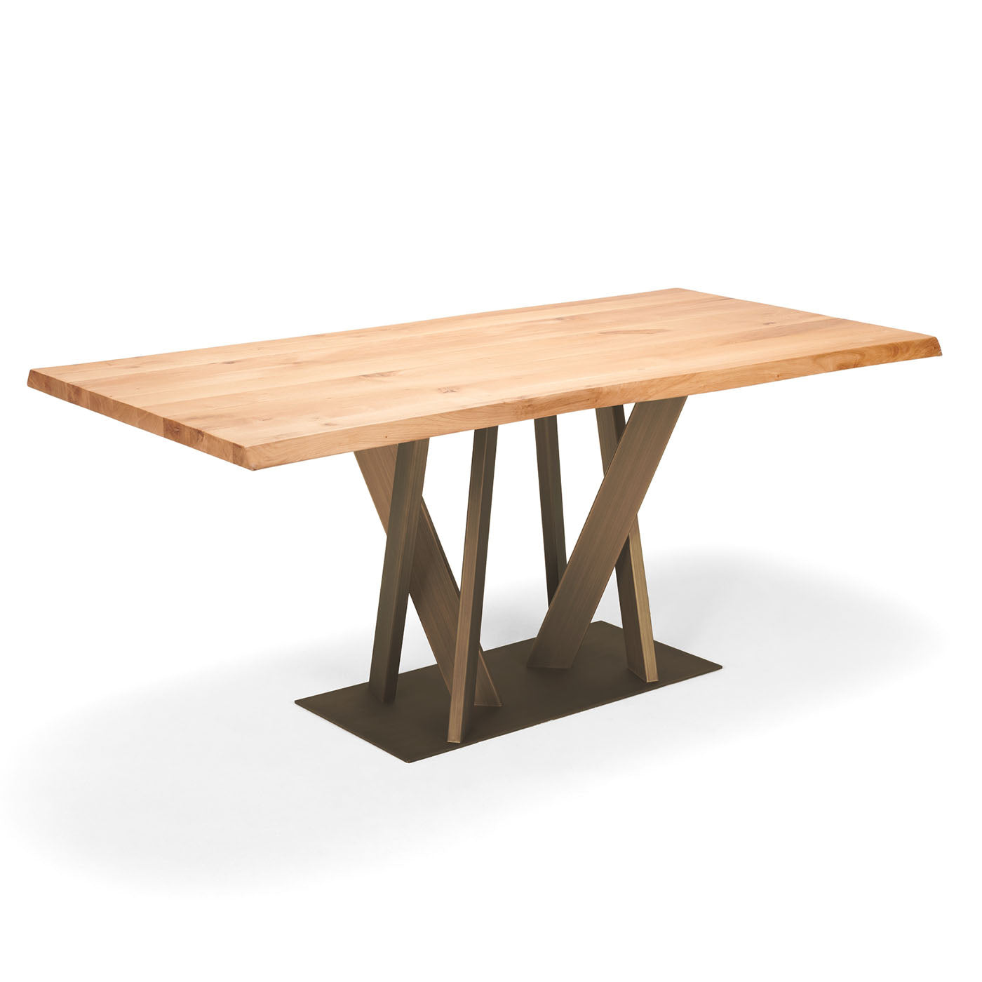 Table de salle à manger en bois d'arbre et acier bruni par Luca Roccadadria - Vue alternative 1