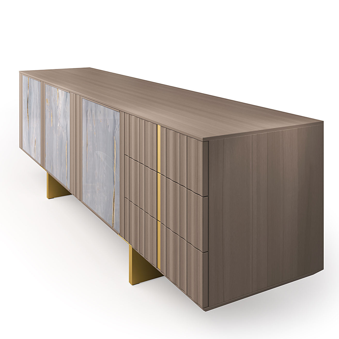 Solferino walnut Concrete top wood doors art glass gray-blue sideboard - Alternative view 4