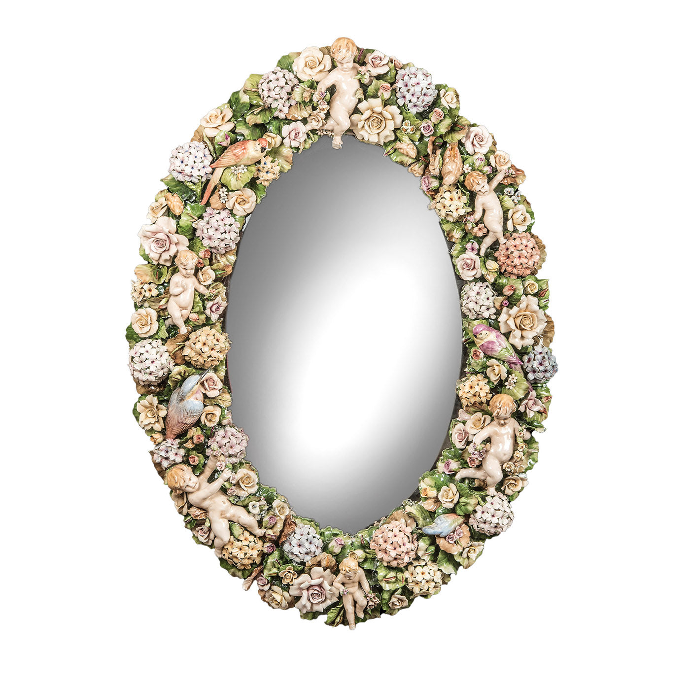 Klassischer floraler ovaler polychromer spiegel von Antonio Fullin - Hauptansicht