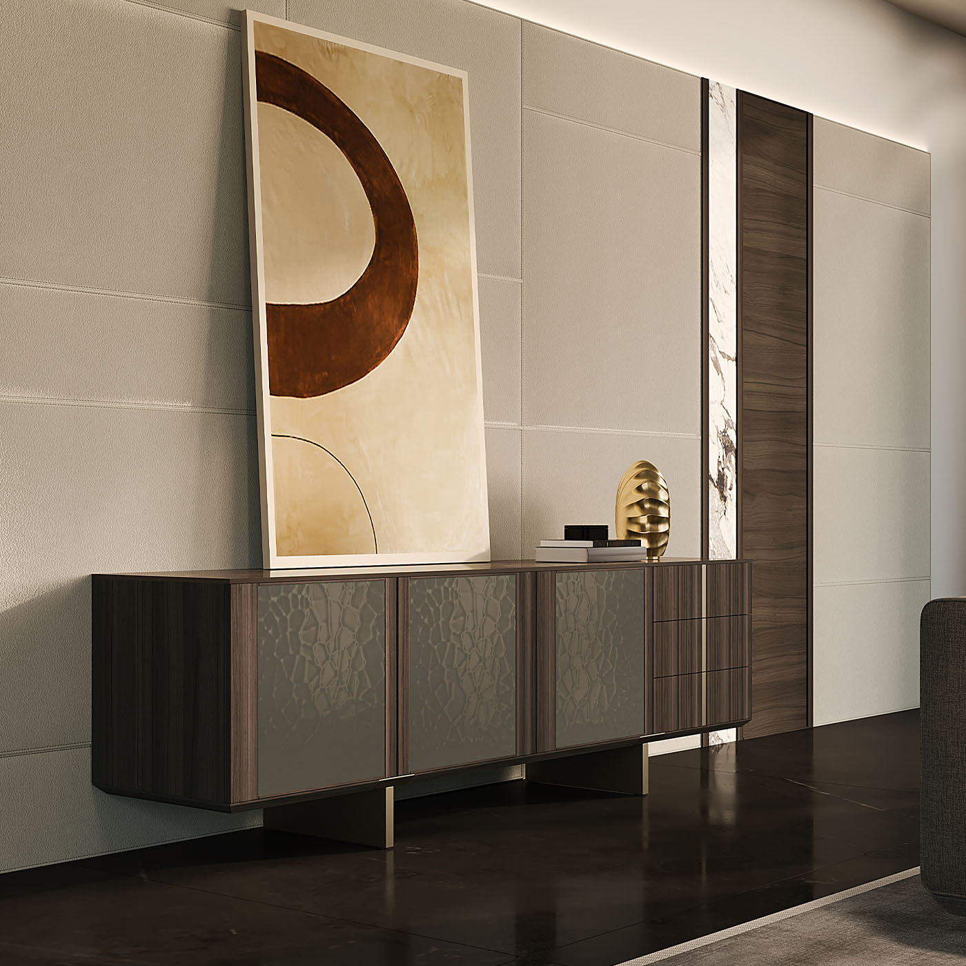 Solferino walnut Burnished top Gres Emperador doors liquid metal bronze sideboard - Alternative view 5
