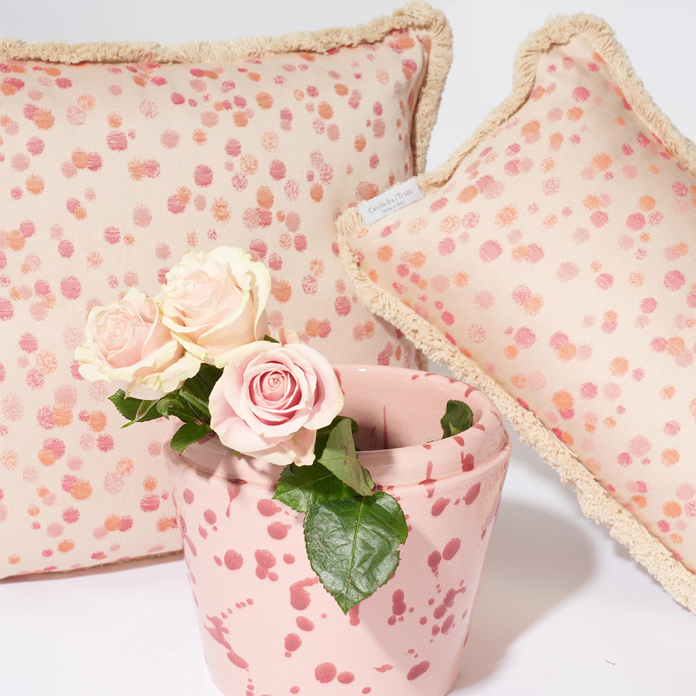 Large Rose and Coral Fringed Cushion - Alternative view 1