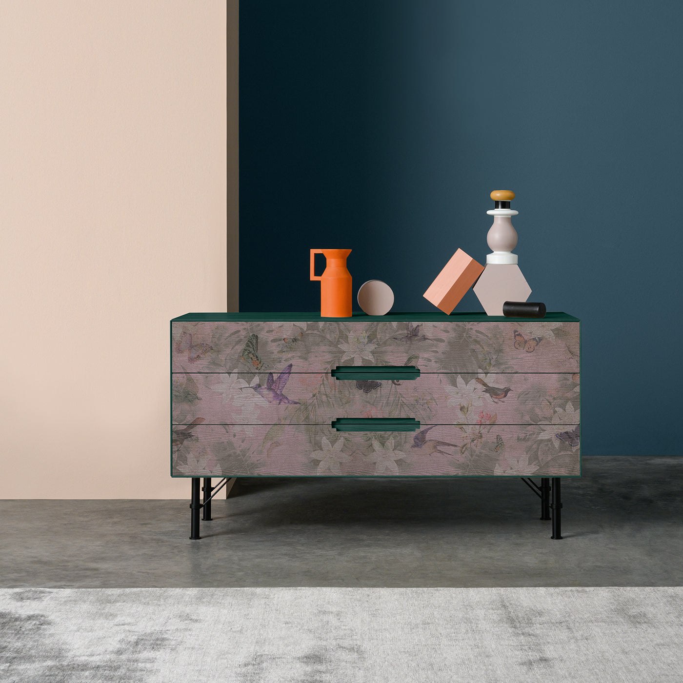 Floral 3-Drawer Forest-Green Sideboard - Alternative view 1