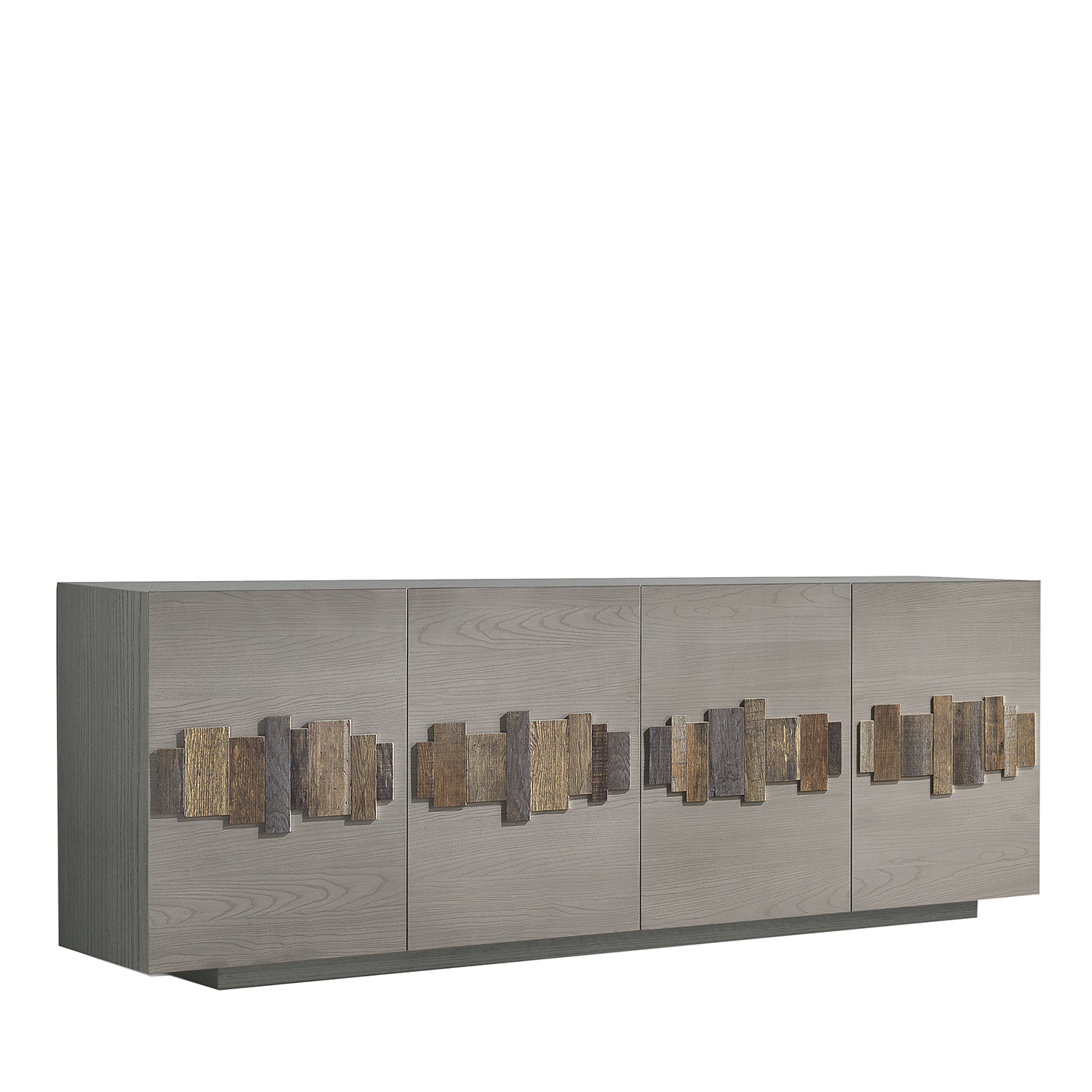 4-Door Gray Sideboard with Multicolor Old Wood Inserts - Main view