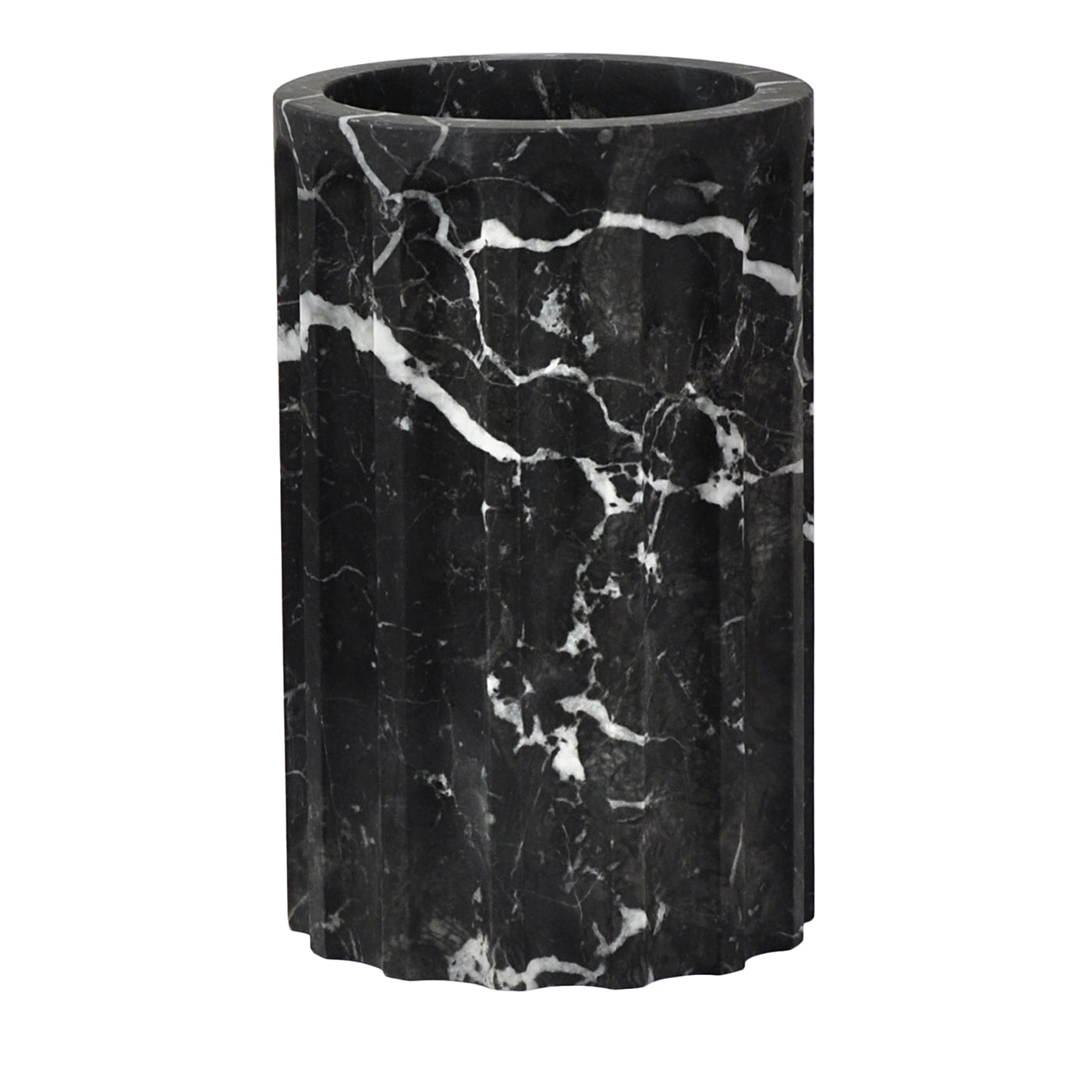 TAN Satin black Marquina marble Column Vase - Main view