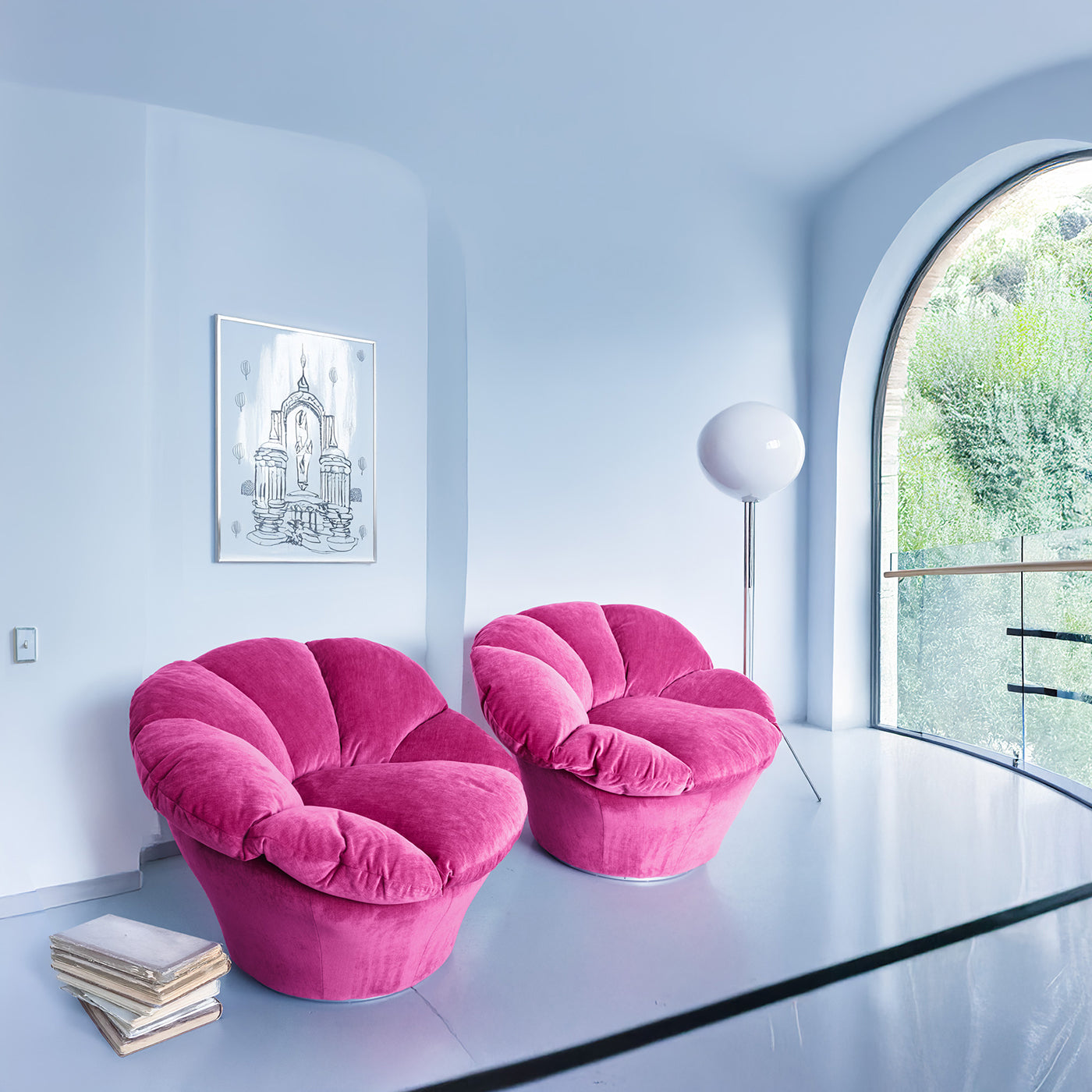 Twelve Round Begonia Pink Velvet Armchair - Alternative view 4