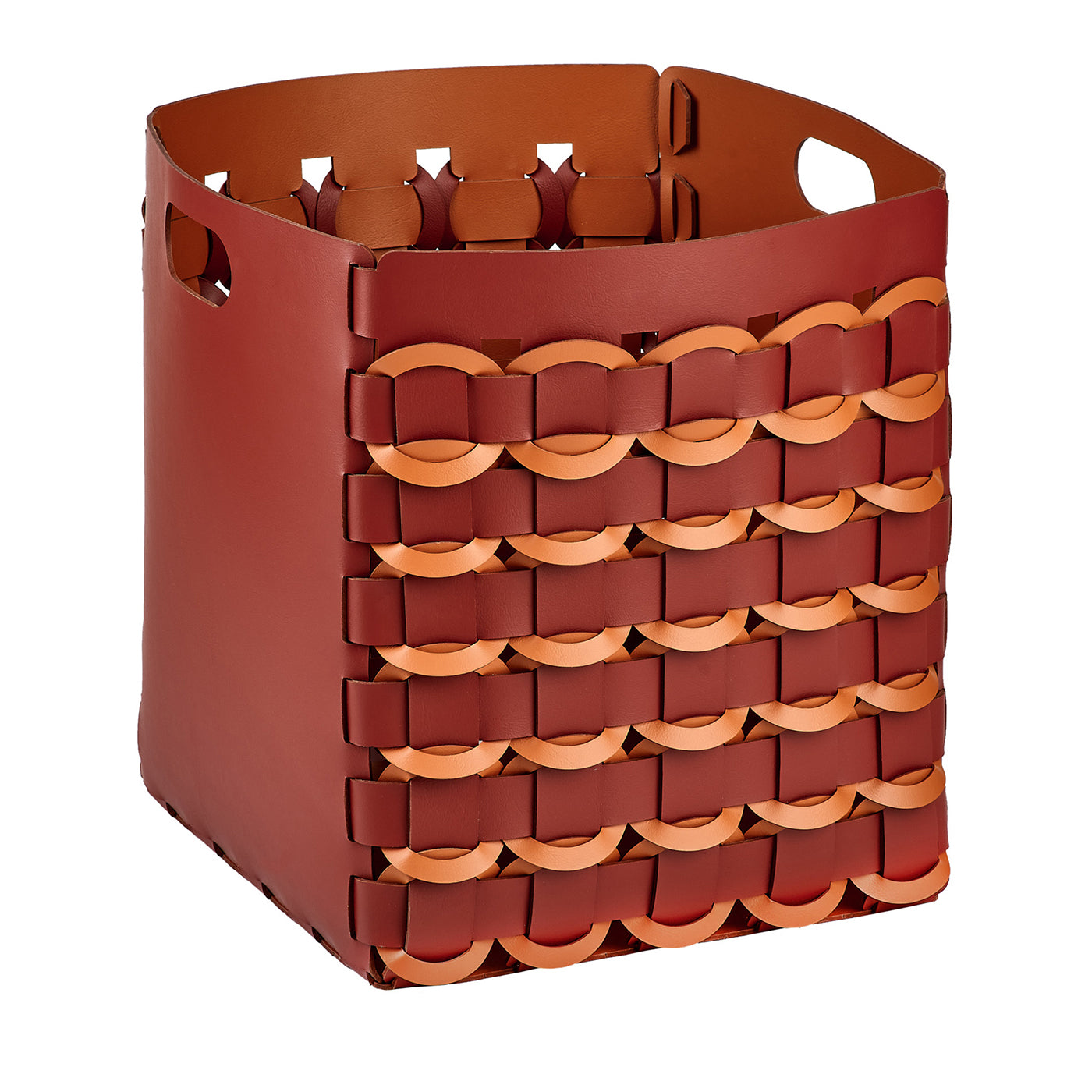 Geometria Bordeaux and Cognac Leather Basket  - Main view