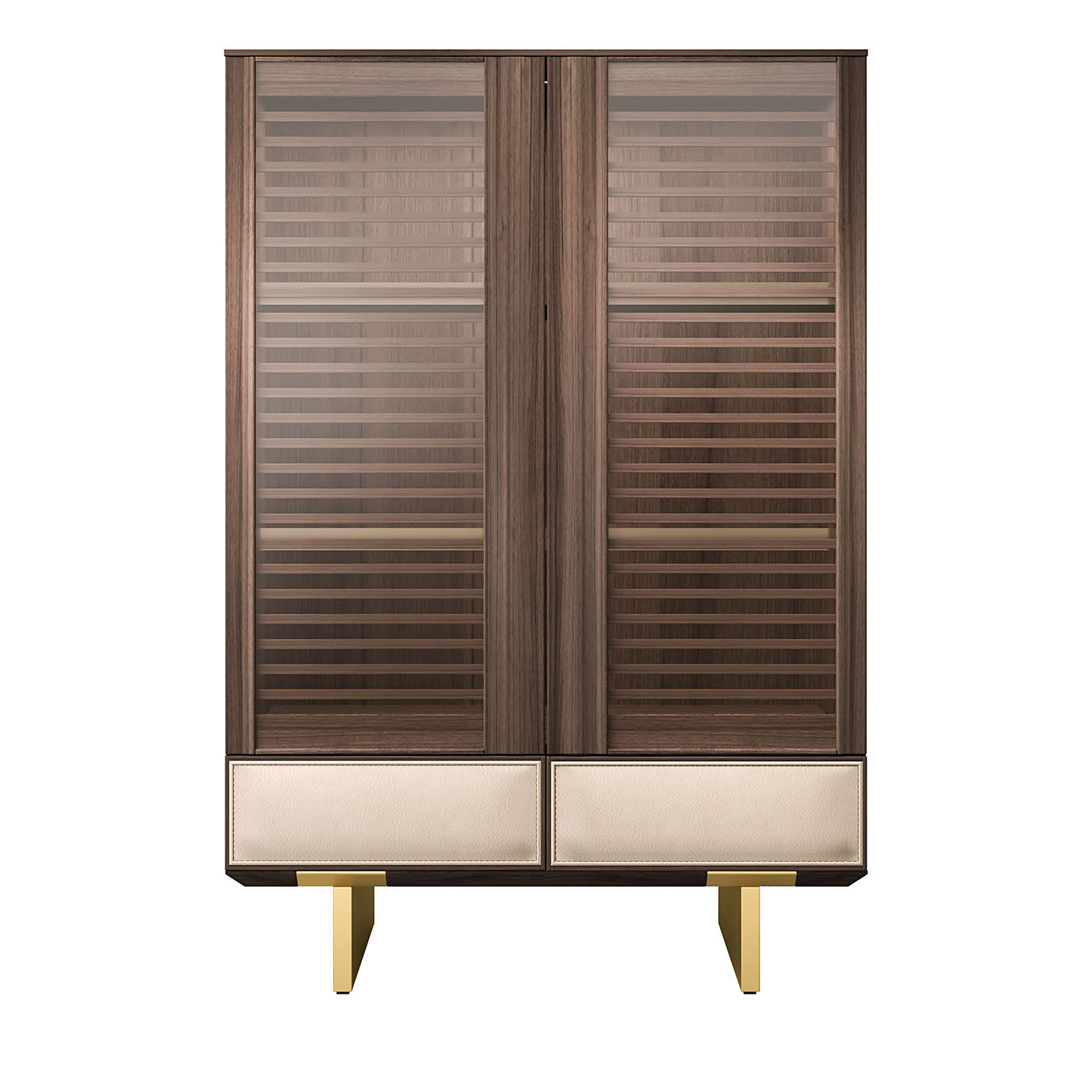 Solferino walnut Canaletto slatted glass doors leather drawer sideboard - Main view
