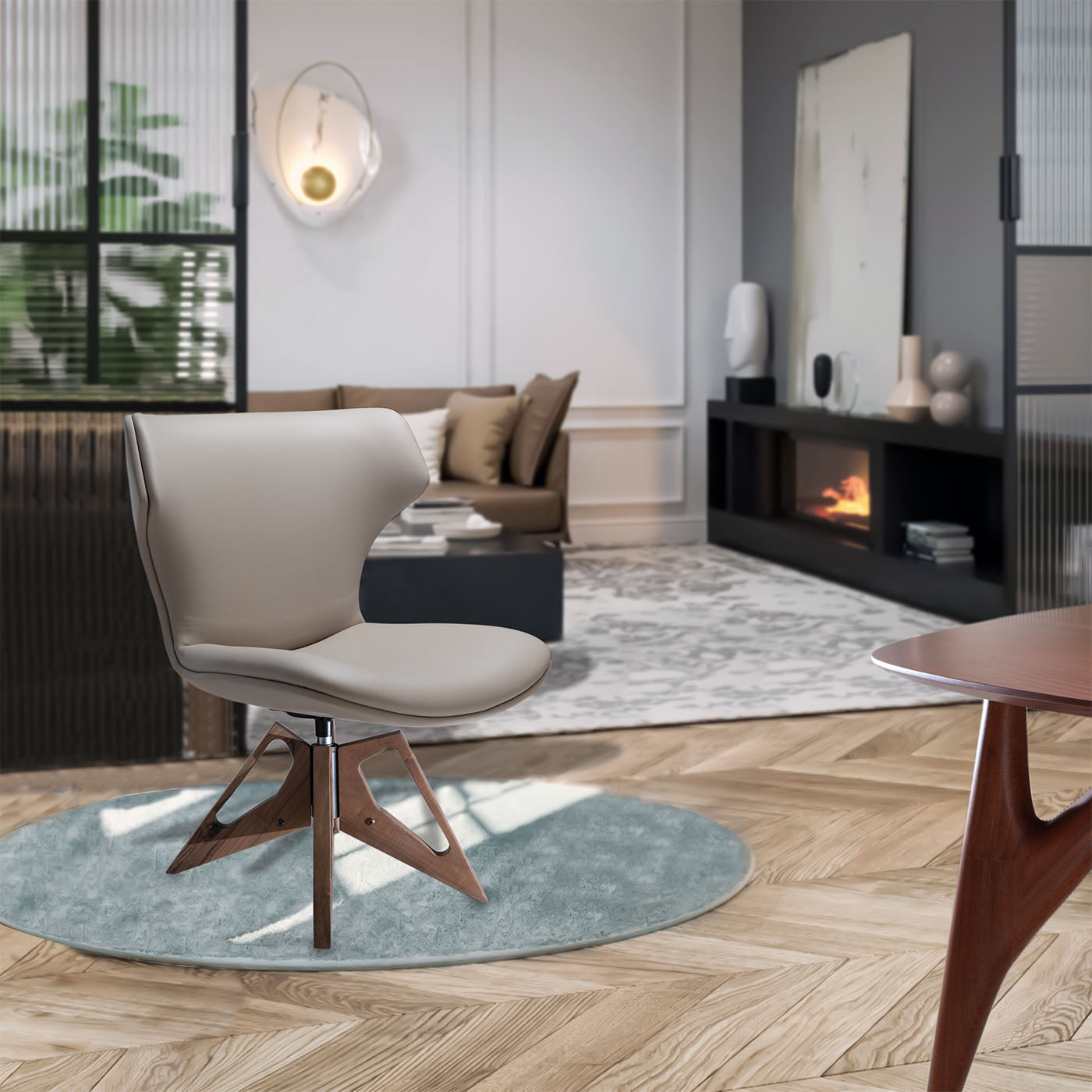 Aurora Beige Leather Lounge Chair - Alternative view 5