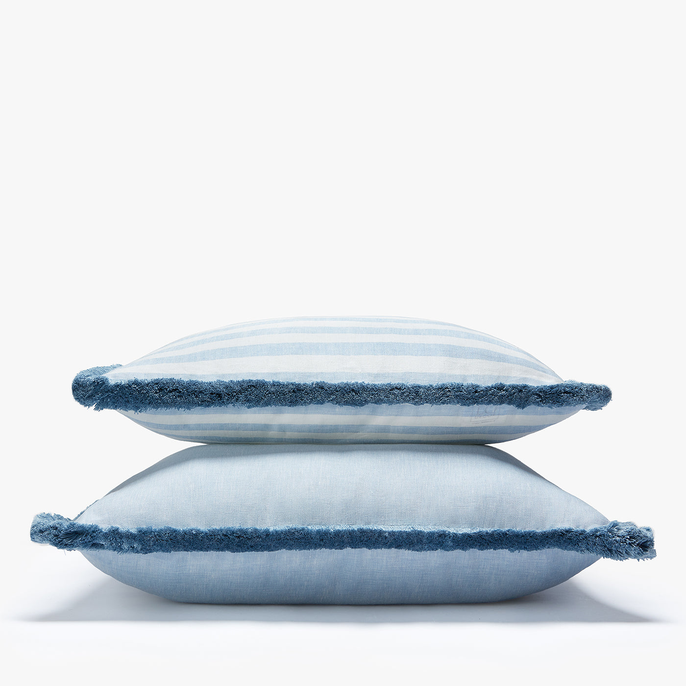 Striped White And Light Blue Happy Linen Cushion - Alternative view 1