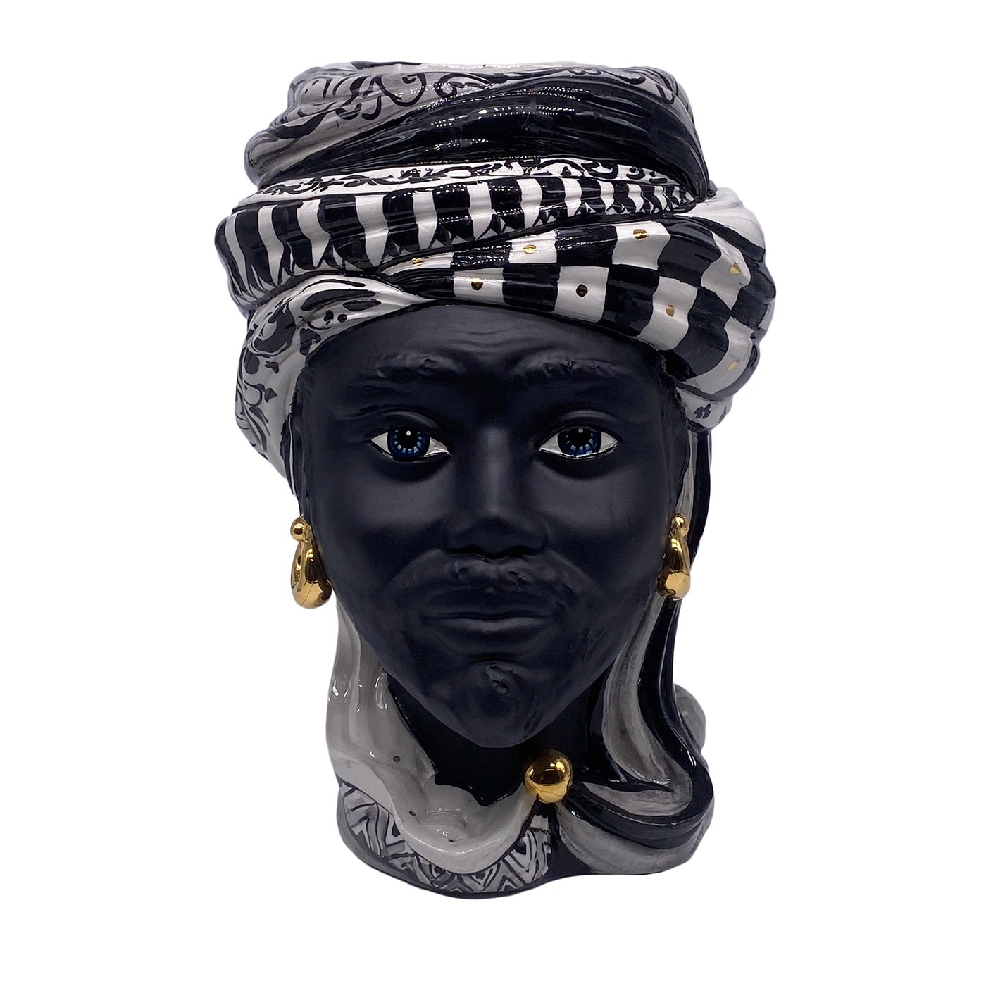 Jarrón con cabeza de moro en blanco y negro Anubi Man - Vista principal