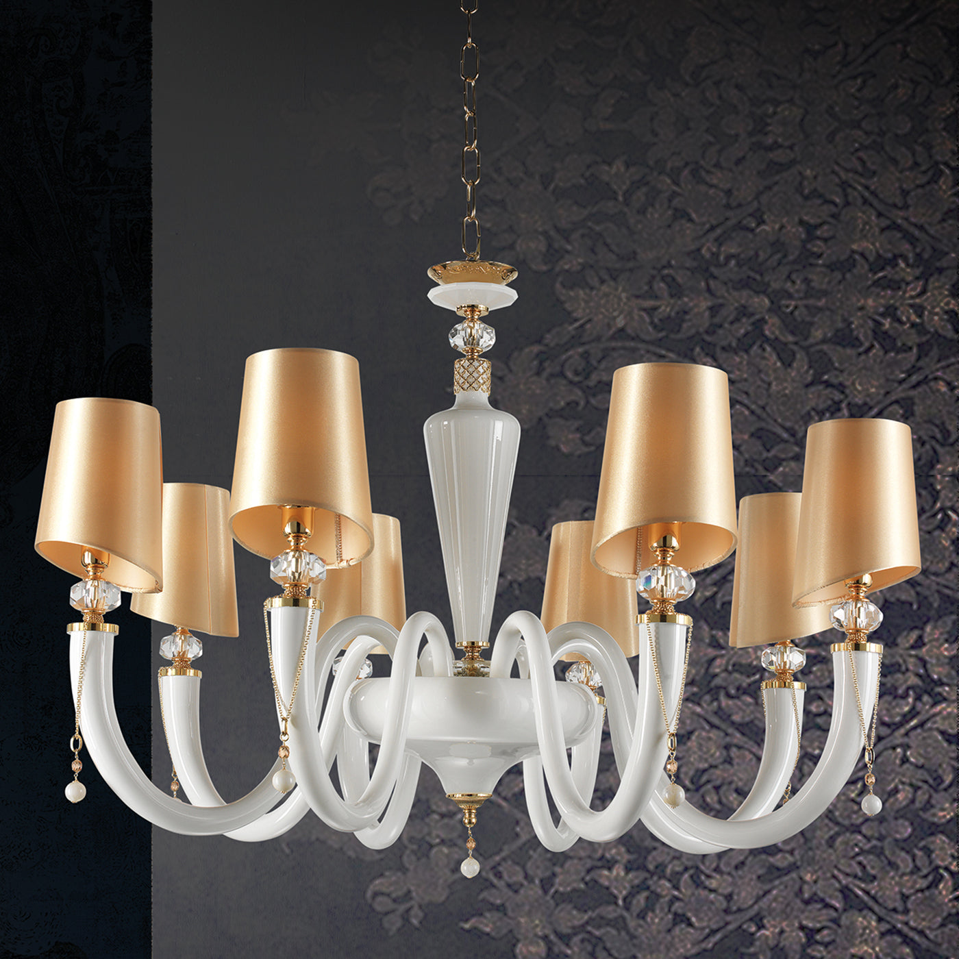 David 8-Light White and Gold Chandelier - Alternative view 1
