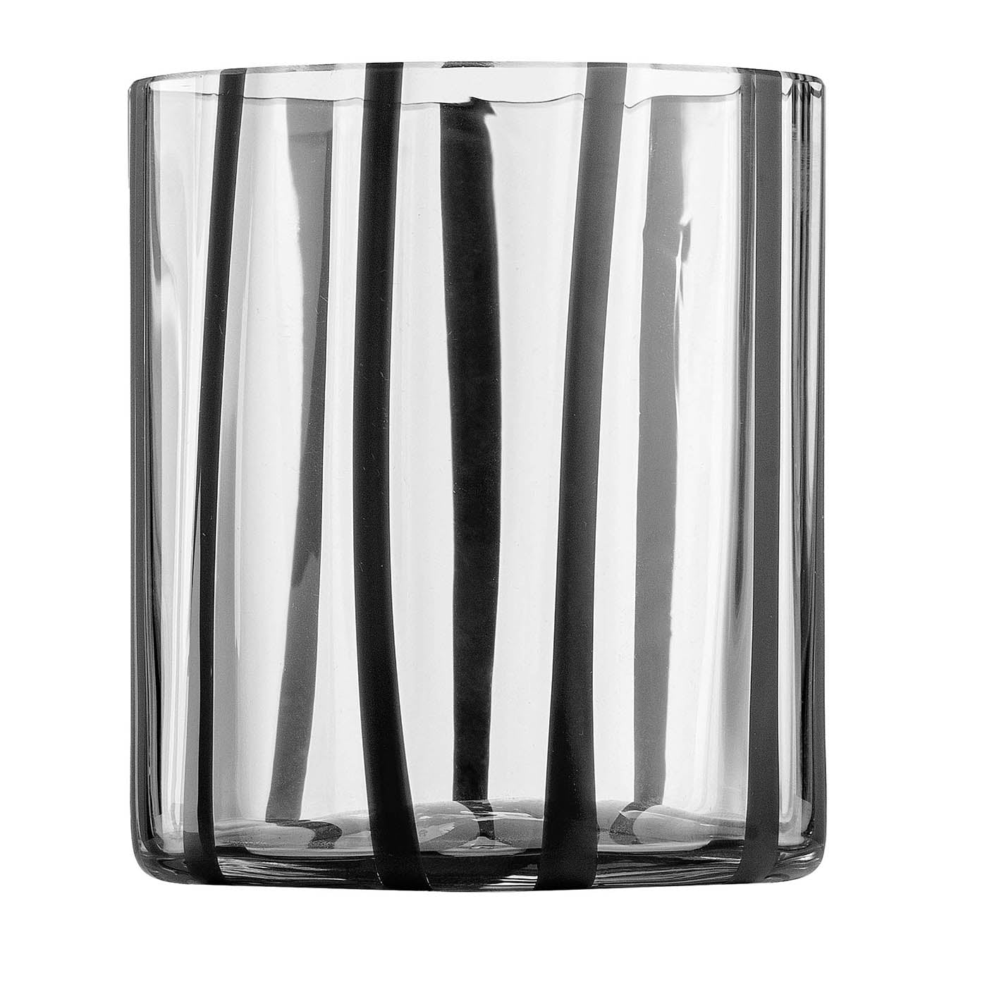 Cyrcus Striped Black and Transparent Murano Glass Tumbler Glass - Main view